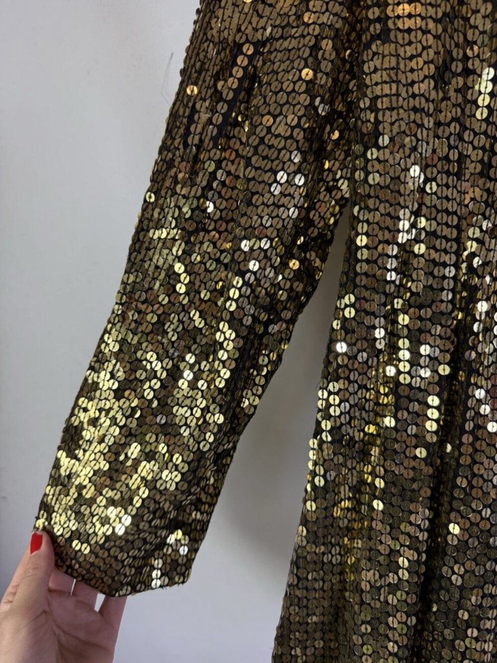 Vintage 80s Disco Gatsby Embellished Blazer Jacket Gold Silk Baggy - Picture 11 of 13